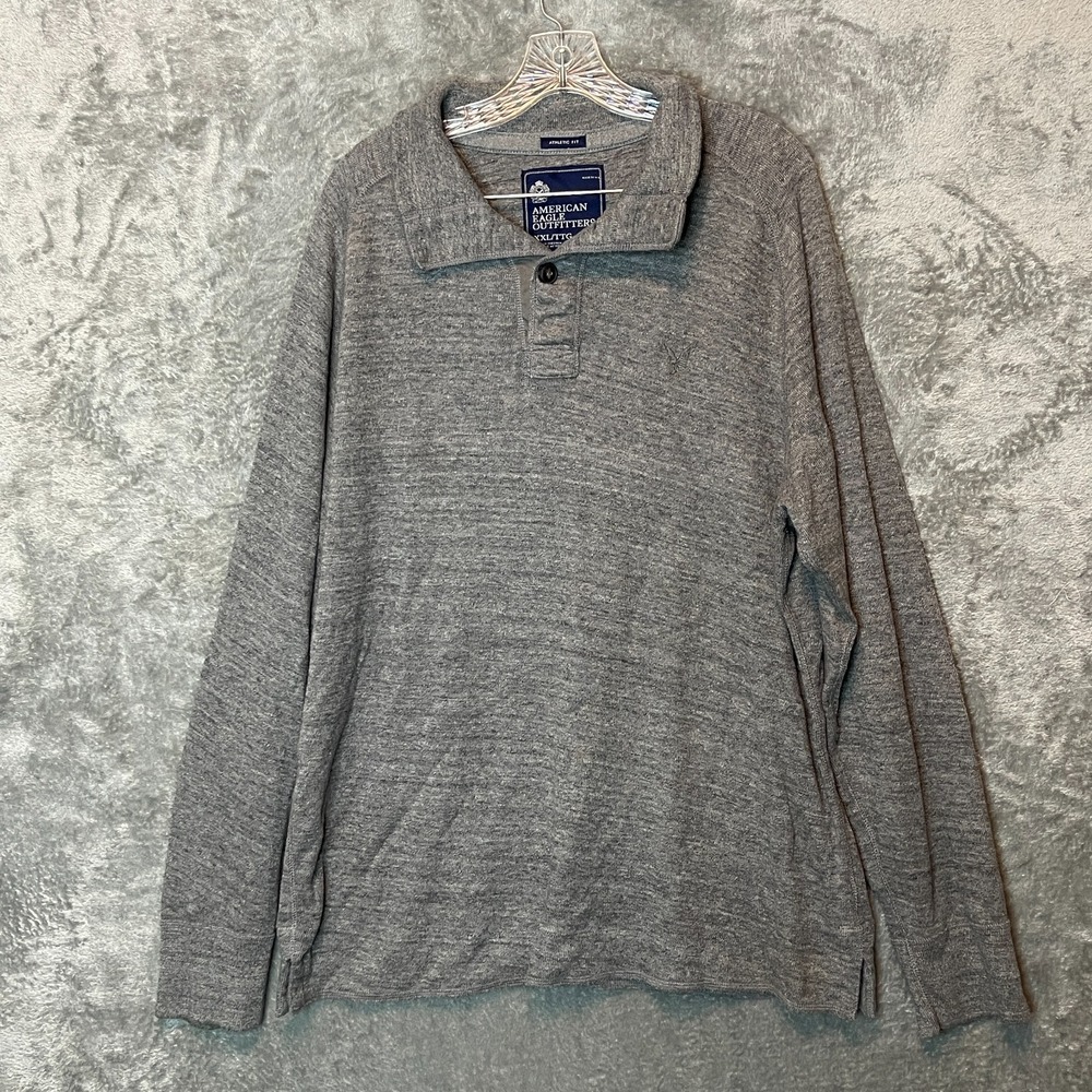American Eagle Men Preppy 1/4 Button Mock Neck Athletic Fit Pullover Sweater 2XL